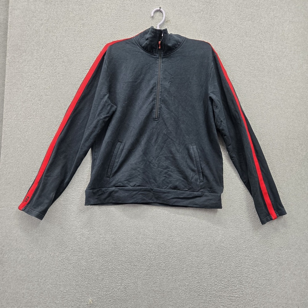 VINTAGE Ralph Lauren Sport Men Sweatshirt XL Black 1/2 Zip Mock Neck Activewear